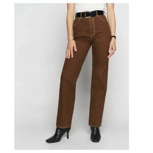 REFORMATION Cowboy High Rise Straight Jeans in Chocolate Brown